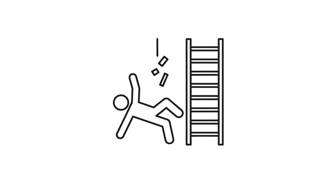 A stick figure falling from a ladder, with objects falling alongside.
