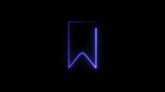neon bookmark icon animation on black background save favorite page symbol motion graphic 4k