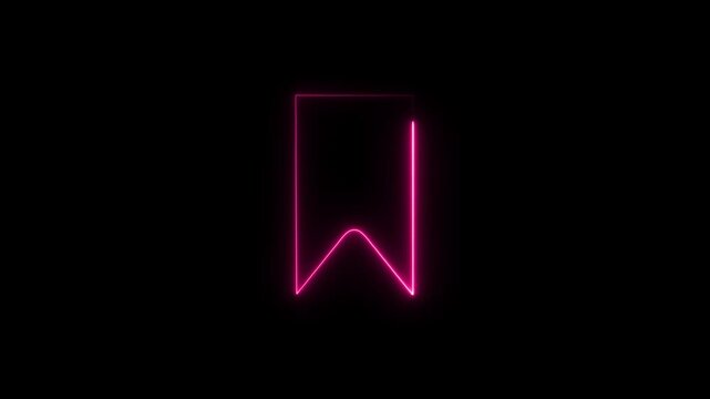 neon bookmark icon animation on black background save favorite page symbol ui motion graphic 4k