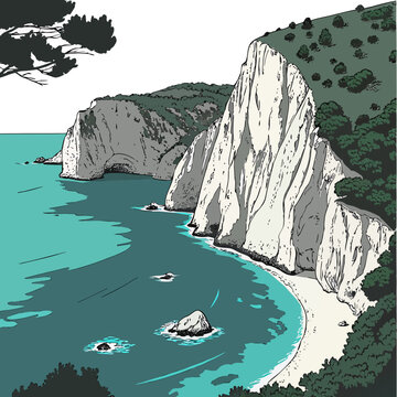 Coastal cliffs and beach