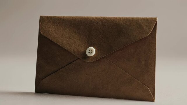 A textured brown envelope with a white button closure rests on a pale surface