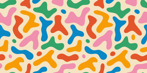 Naklejka na ściany i meble Colorful abstract doodle shape seamless pattern. Creative minimalist style art background, trendy design with basic shapes. Modern color wallpaper print backdrop.