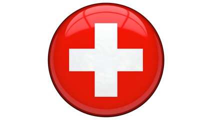 Fototapeta premium Red Button with White Cross Symbol.