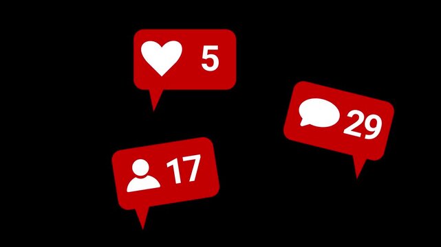 Animation with social media notification icons for messages, friendships, and approvals