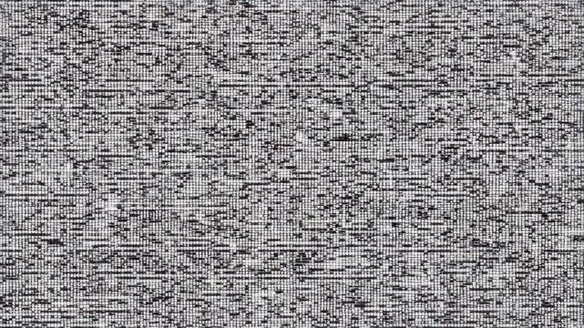 Black and white abstract mosaic pattern with varying density and texture