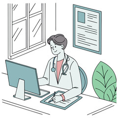 Medical Professional Working at Desk in Clinic Office