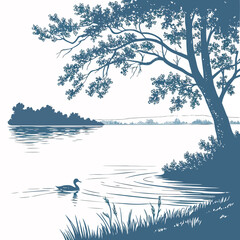 Serene lakeside scene with swan ©  MST RABEYA  BEGUM