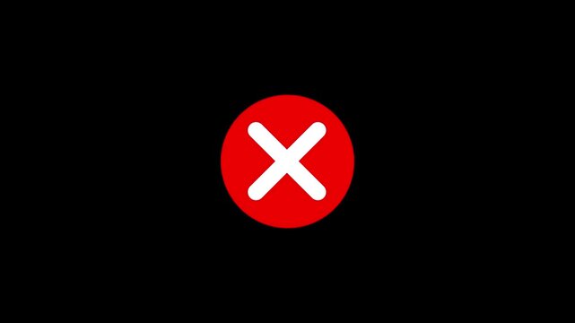 Red circle with white cross symbol motion graphic animation on black background isolated