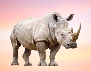 Obraz premium Rhinoceros Standing Against Soft Pink Background.