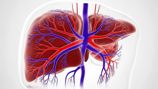 Detailed Anatomical Illustration of Human Liver with Blood Vessels