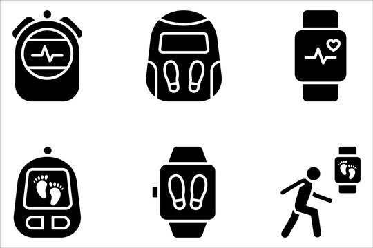 pedometer icon set. walking indicator. Fitness tracker. Digital sports on white background