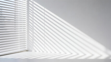 Fototapeta premium Minimalist white wall with shadow of window blinds and sunlight reflection