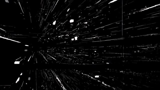 Dark abstract scene with streaks of light and reflective surfaces