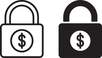 Padlock icons with dollar sign on transparent background  security and finance symbols