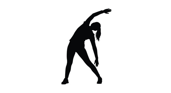 Silhouette of a woman stretching with arm raised side view