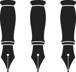 Three black fountain pen nibs with ink lines  writing instruments