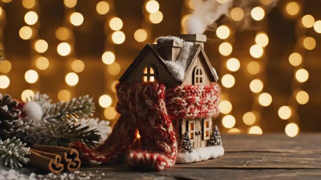 Cozy Gingerbread House With Festive Holiday Decorations And Warm Bokeh Lights Creating Magical Atmosphere
