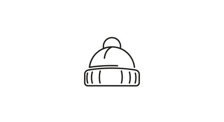 Fototapeta premium Simple line art illustration of a winter beanie hat with a pom-pom represents cold weather apparel and seasonal headwear.