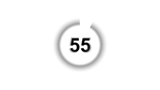 Sixty seconds countdown timer animation with radial lines graphic on bright white background motion clip