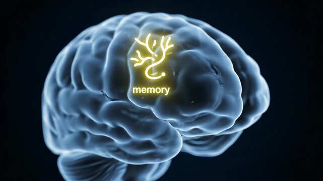 A digital brain highlights areas for vision, hearing, and memory. This abstract representation illustrates complex human cognitive functions.