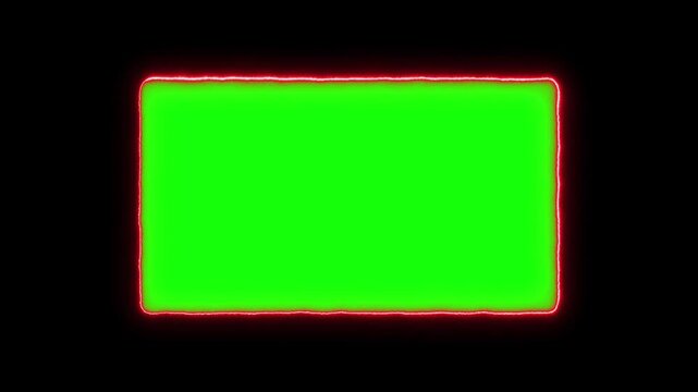 Neon red glowing energy rectangle border animation over chroma key green screen background