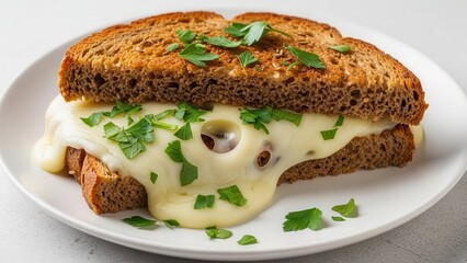A Delicious Melted Cheese Sandwich Topped With Fresh Parsley