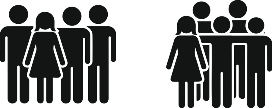 Group of Students Young People Standing Together Silhouette Icon Set