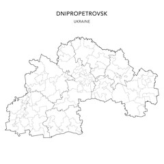 Obraz premium Vector Map of Dnipropetrovsk Oblast with Administrative Subdivisions of Raions (Districts), and Hromadas (Communities), and Urban Raions (City Districts) of Dnipro, Kamianske, and Kryvyi Rih - Ukraine