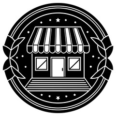 A vintage storefront with a large window display and ornate architectural details. Vector © MST RABEYA BEGUM