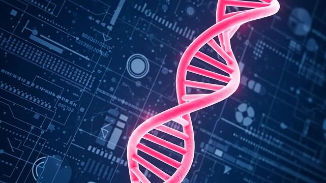 DNA Strand Illustration: A captivating depiction of a vibrant DNA strand, rendered in a bold, artistic style, against a high-tech backdrop, symbolizing the essence of science and genetic innovation.