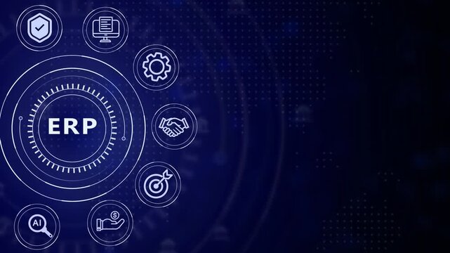 Futuristic digital interface with glowing blue concentric circles and data points on a dark blue background representing technology and information flow