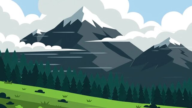 Animation Mountain Valley With Green Forest
