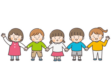 Fototapeta premium 笑顔で手をつなぐ五人の子供たち
