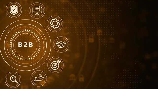 Futuristic digital interface with glowing orange concentric circles and data points on a dark orange background representing technology and information flow