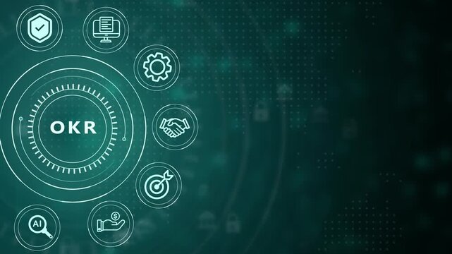 Futuristic digital interface with glowing teal concentric circles and data points on a dark teal background representing technology and information flow