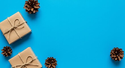 Rustic Gifts, Pine Cones: Festive Blue Background