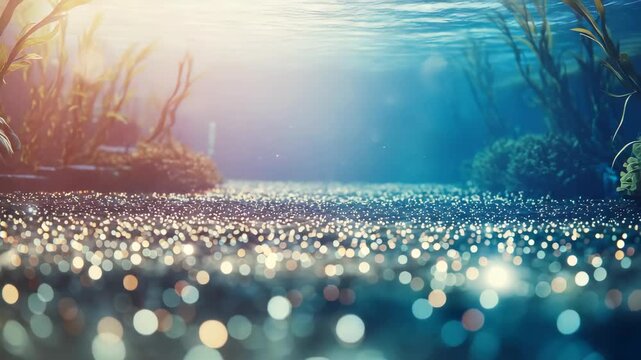 Scenic Underwater View with Golden Sand Bed Kelp and Sparkling Light Filtered Through Turquoise Water Creating a Natural and Serene Atmosphere