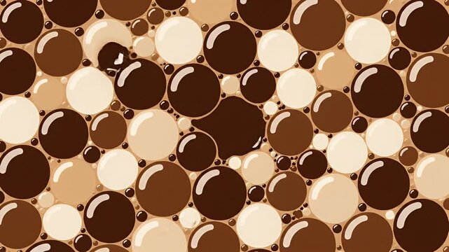 Glossy brown and beige chocolate bubbles seamless pattern background