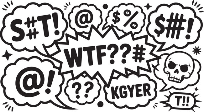 Funny comic style speech bubbles with curse words and symbols