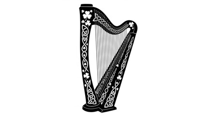 Obraz premium An ornate harp illustration standing alone on a plain background from a frontal viewpoint