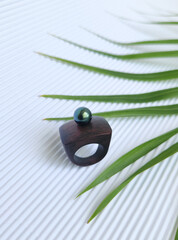 jewelry wooden ring and pearl
