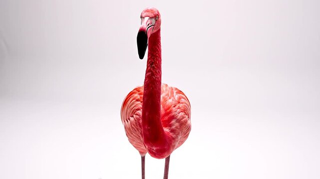 Vibrant Pink Flamingo Figurine Rotating Dynamically on Clean White Background, Showcasing Elegant Tropical Decor.