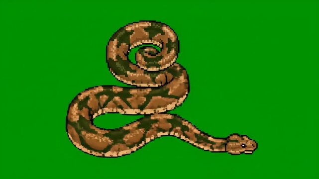 Pixel Art Ball Python Dancing on Green Screen Background