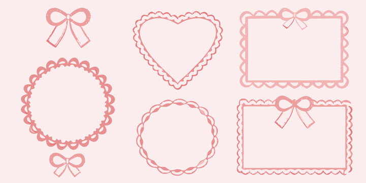 A collection of delicate pink frames and borders with bow decorations