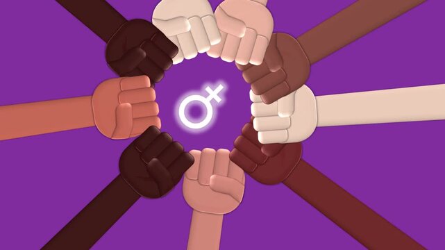 circle Raised fist Women's Day background illustration with copy space