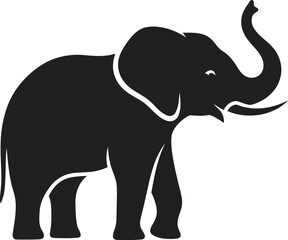 Fototapeta premium Simple black silhouette of an elephant standing proudly with its trunk raised high