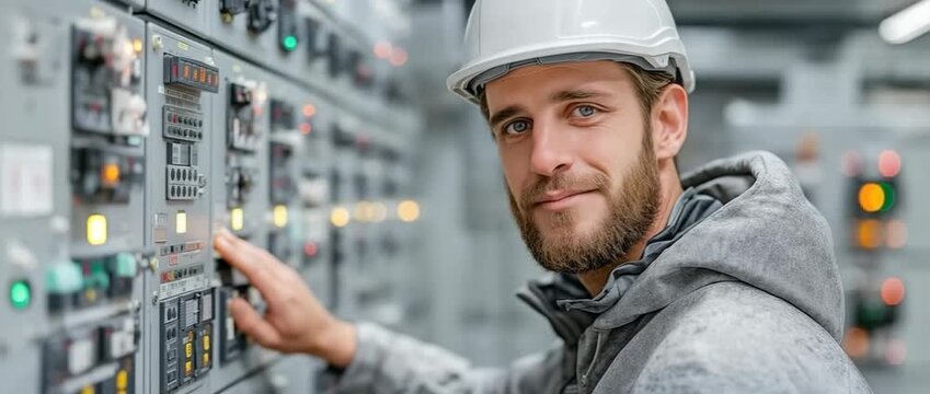 Engineer and the power plant's 115kV control and protection panel