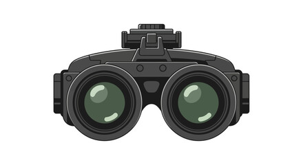 A pair of black night vision binoculars viewed from the front with lenses and adjustment mechanisms visible