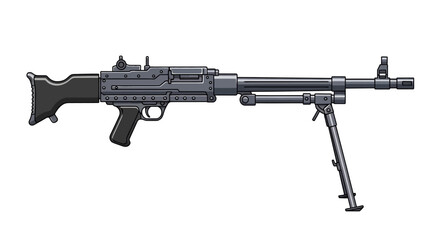 Detailed illustration of a modern assault rifle with scope viewed from the side