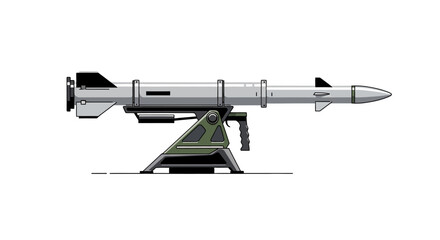 Detailed illustration of a missile on a launchpad viewed from the side in a technical setting